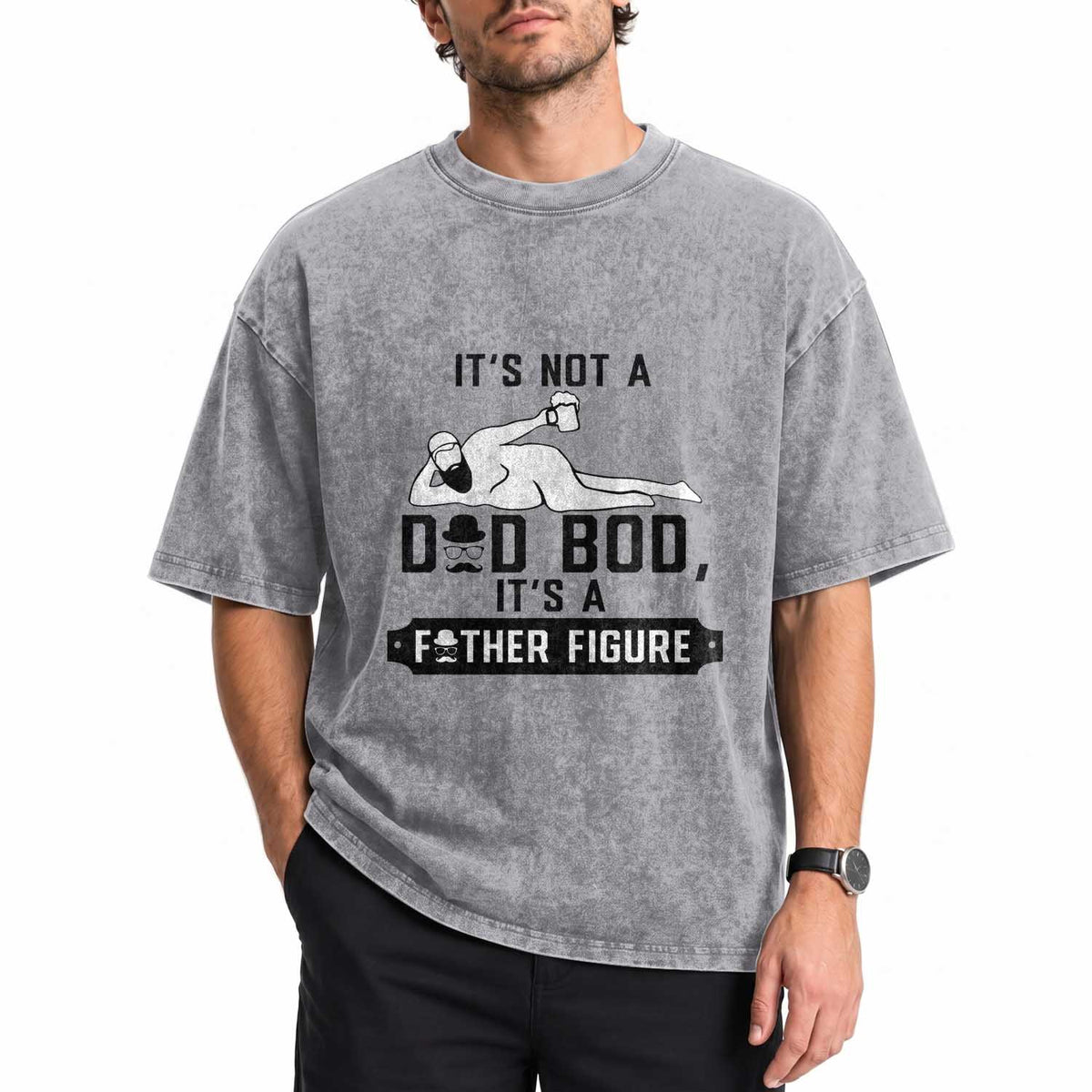 Funny Dad Washed Cotton T-Shirt It Is Not A Dad Bod It Is A Father Figure