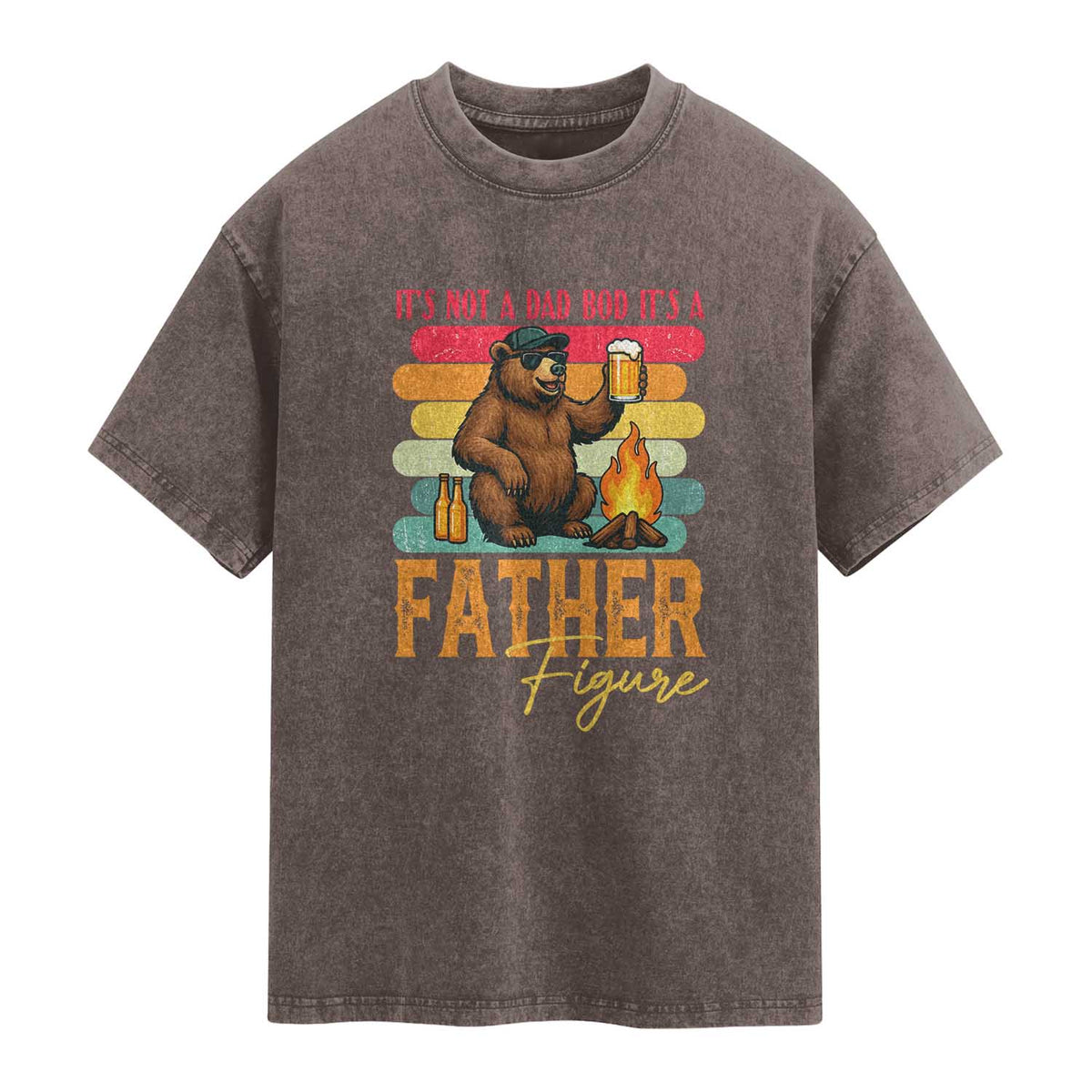 Funny Bear Dad Washed Cotton T-Shirt It Is Not A Dad Bod It Is A Father Figure