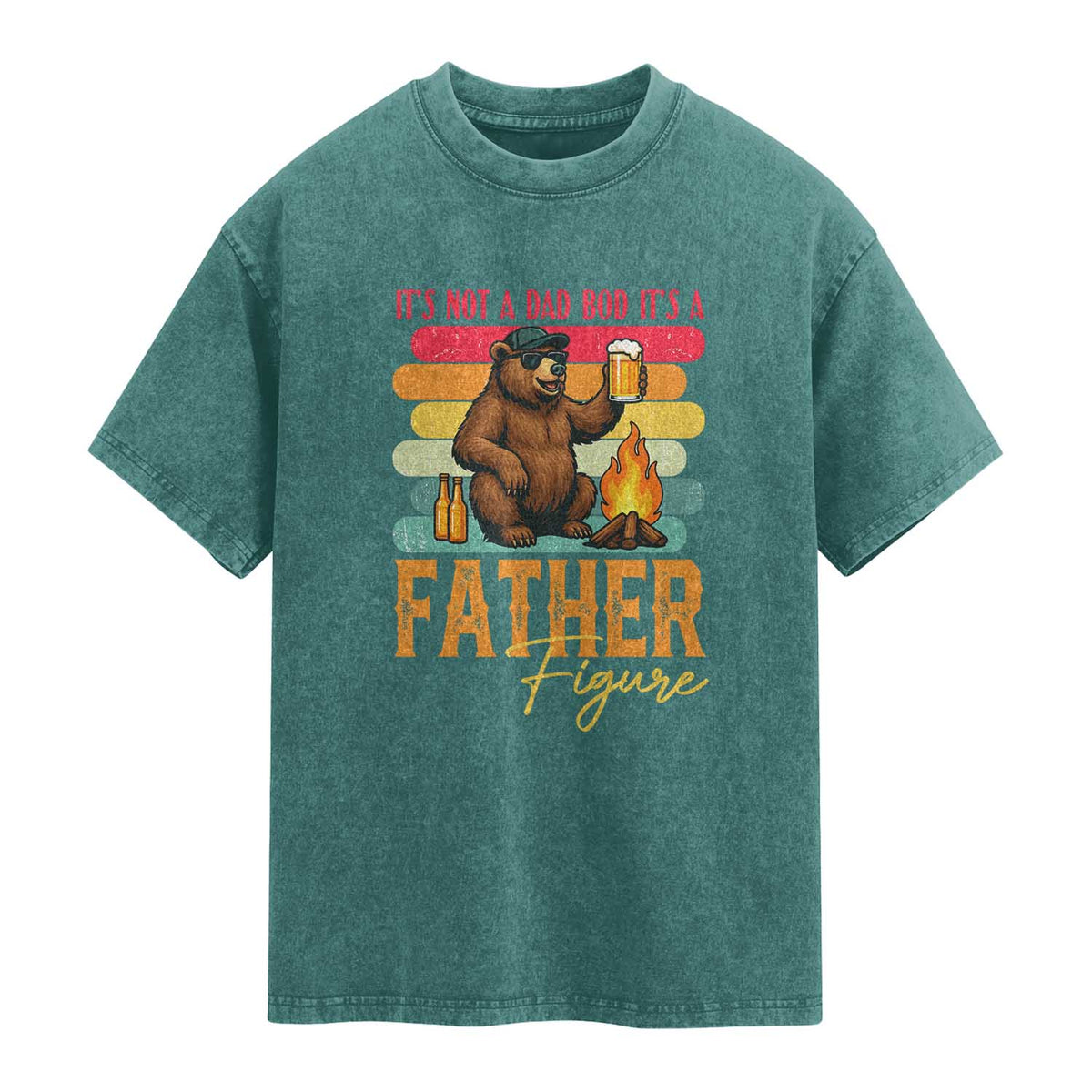 Funny Bear Dad Washed Cotton T-Shirt It Is Not A Dad Bod It Is A Father Figure
