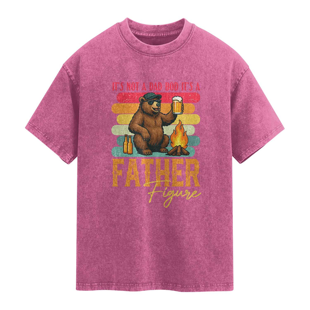 Funny Bear Dad Washed Cotton T-Shirt It Is Not A Dad Bod It Is A Father Figure