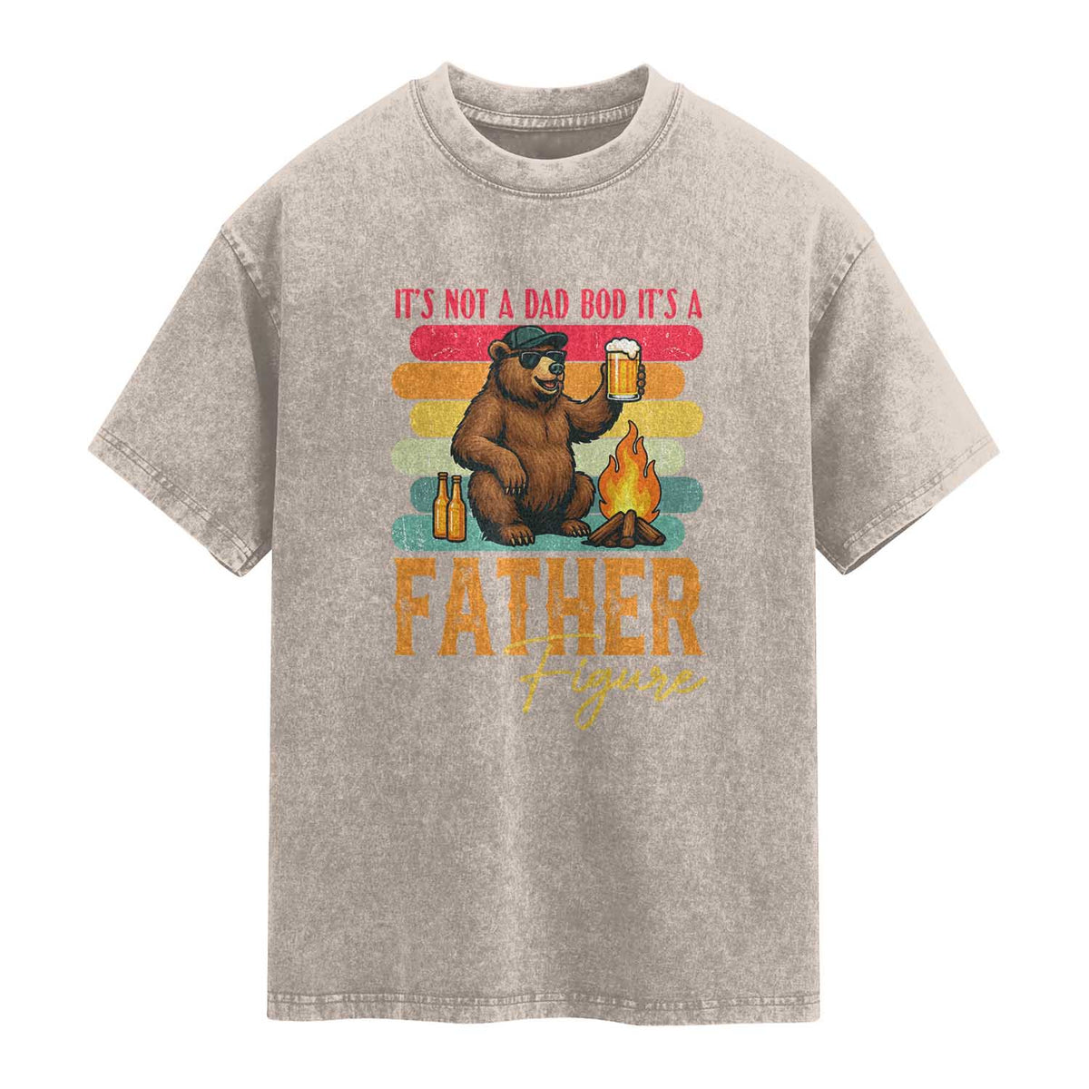 Funny Bear Dad Washed Cotton T-Shirt It Is Not A Dad Bod It Is A Father Figure
