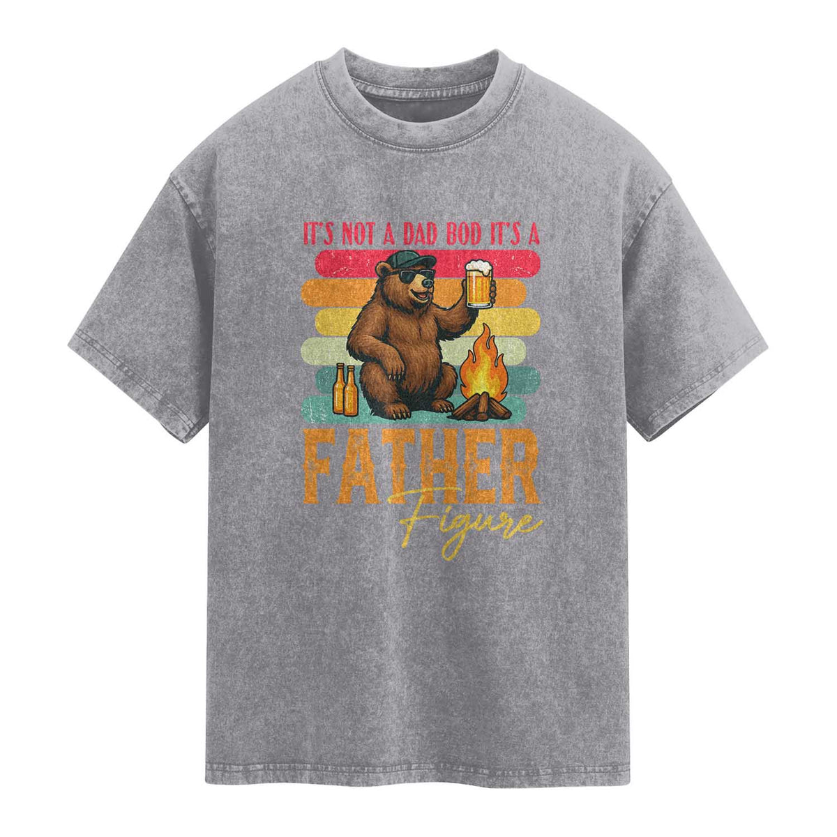 Funny Bear Dad Washed Cotton T-Shirt It Is Not A Dad Bod It Is A Father Figure