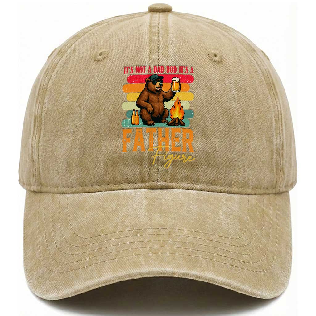 Funny Bear Dad Washed Cotton Baseball Cap It Is Not A Dad Bod It Is A Father Figure TS12 Print Your Wear