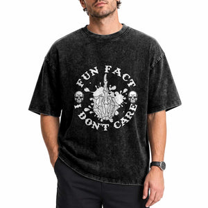Dark Humor Skeleton Fun Fact I Do Not Care Vibe Washed Cotton T-Shirt