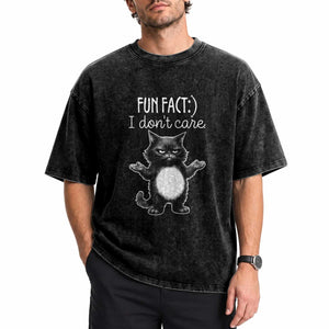 Funny Cat Lover Washed Cotton T-Shirt Fun Fact I Do Not Care Quote