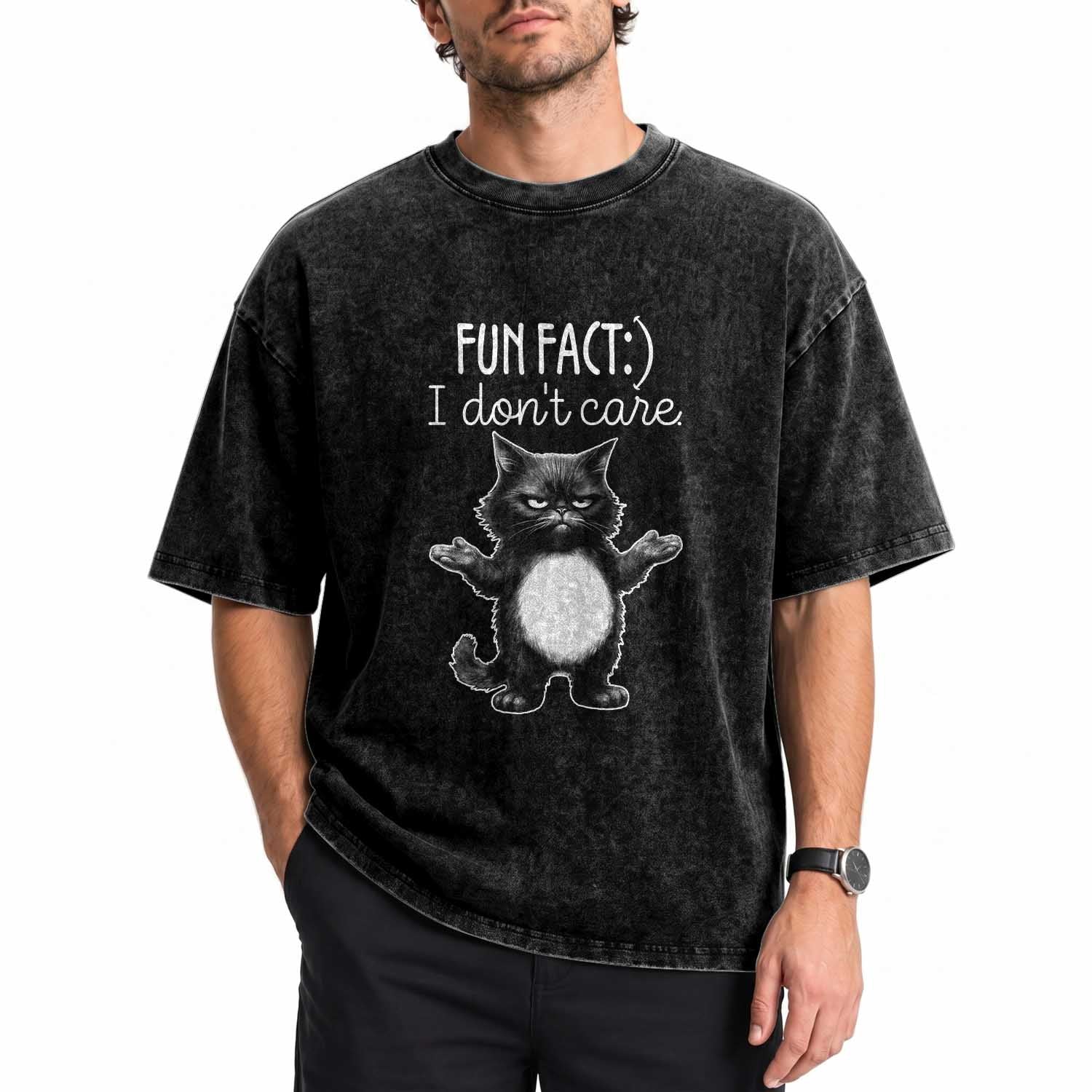 Funny Cat Lover Washed Cotton T-Shirt Fun Fact I Do Not Care Quote