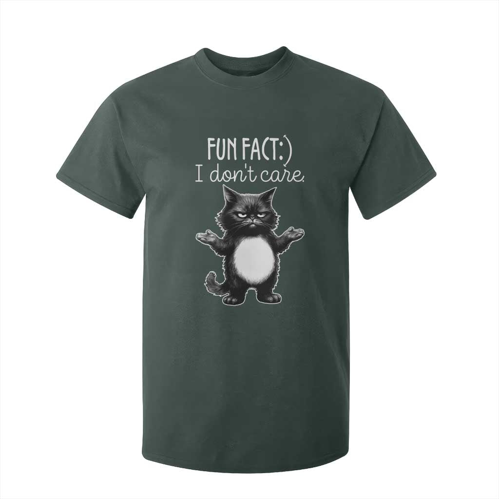 Funny Cat Lover T Shirt For Kid Fun Fact I Do Not Care Quote TS12 Dark Forest Green Print Your Wear