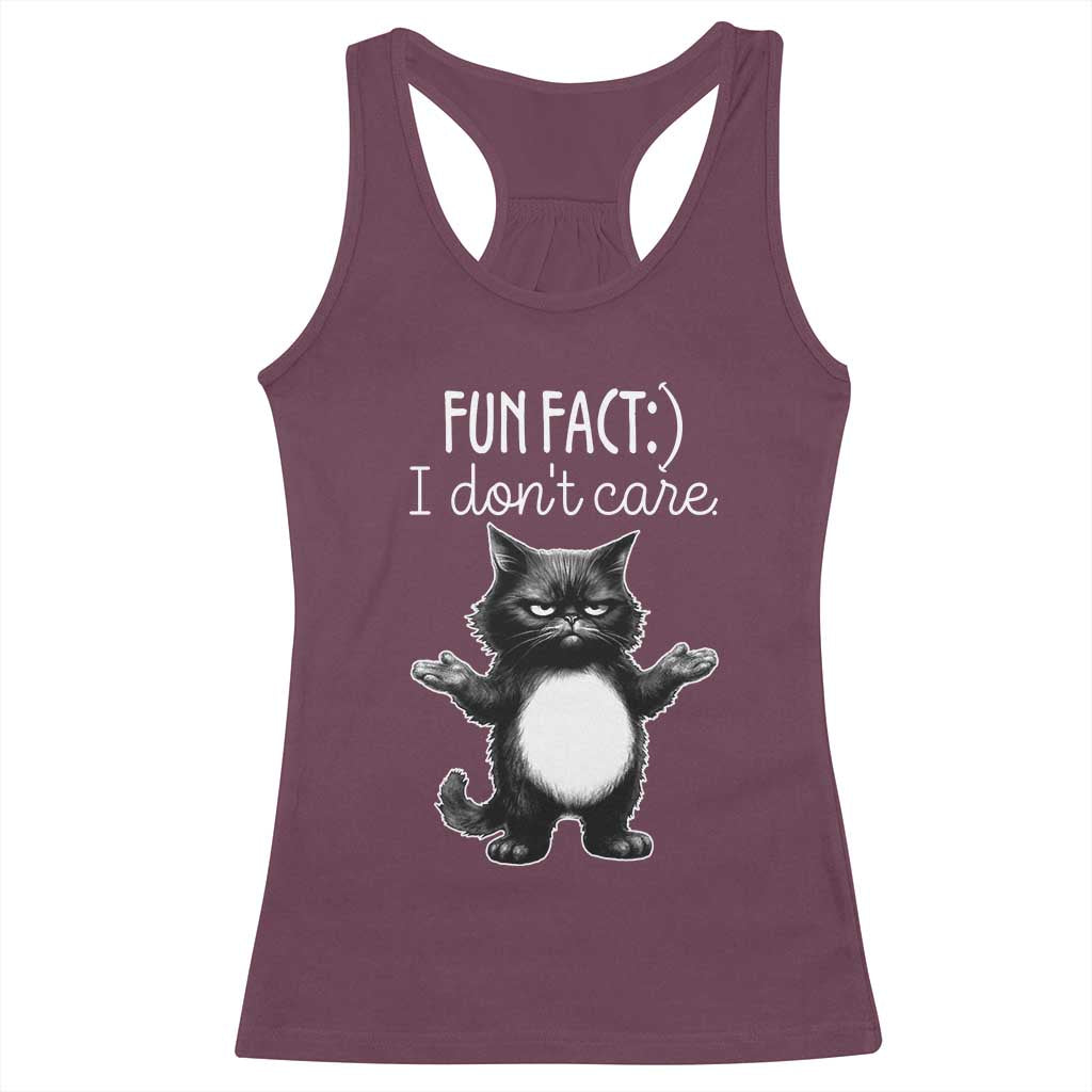 Funny Cat Lover Racerback Tank Top Fun Fact I Do Not Care Quote TS12 Maroon Print Your Wear