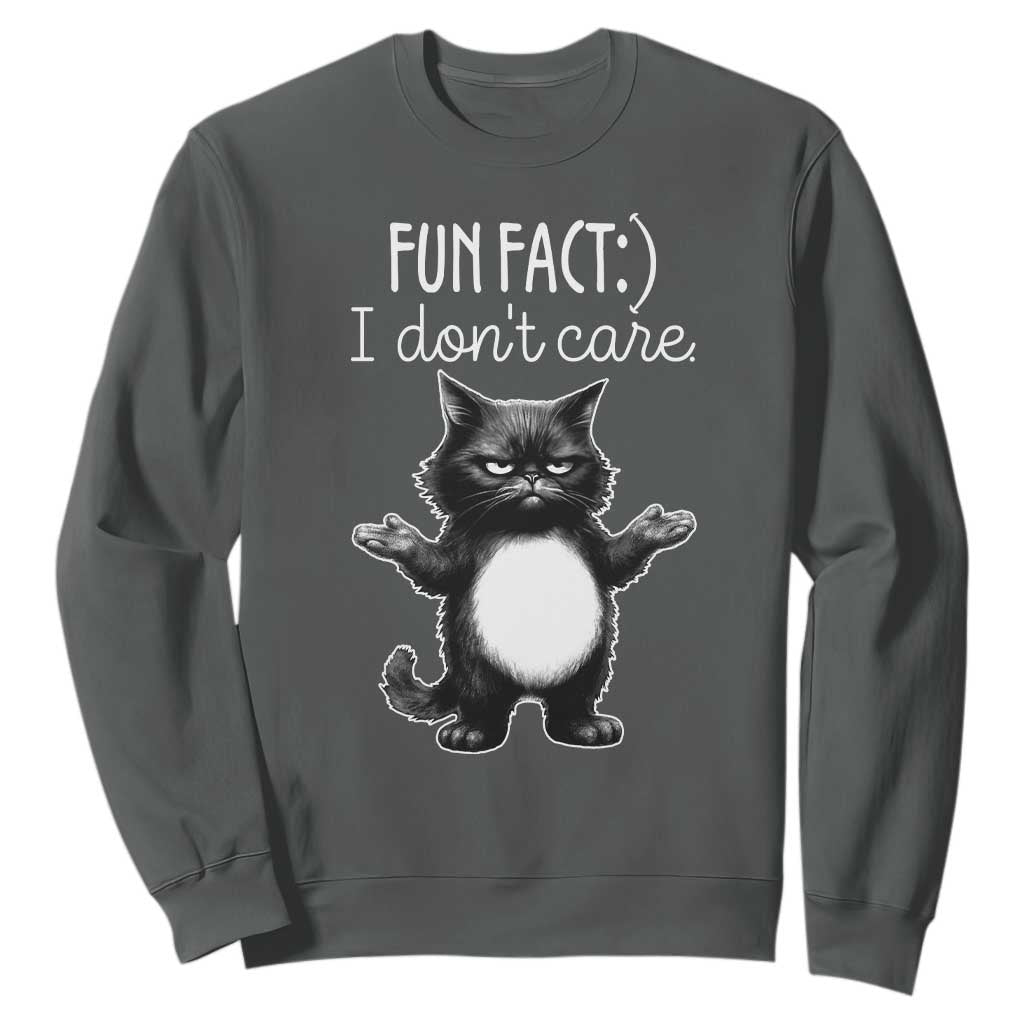 Funny Cat Lover Sweatshirt Fun Fact I Do Not Care Quote TS12 Dark Heather Print Your Wear
