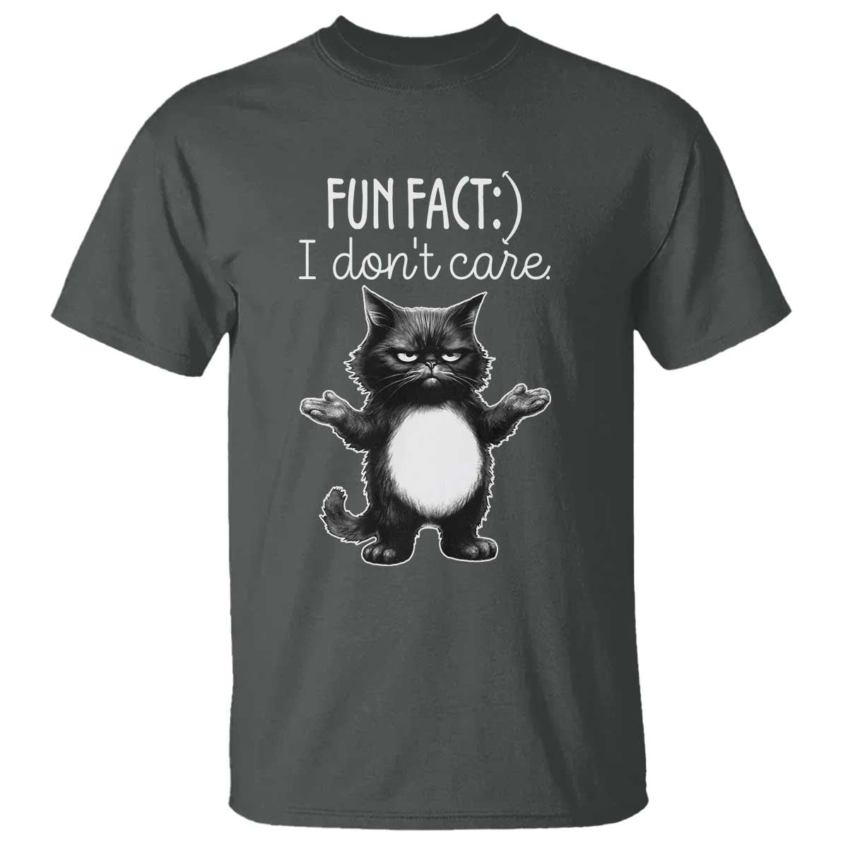Funny Cat Lover T Shirt Fun Fact I Do Not Care Quote TS12 Dark Heather Print Your Wear