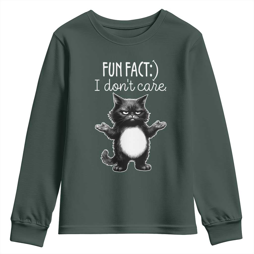 Funny Cat Lover Youth Sweatshirt Fun Fact I Do Not Care Quote TS12 Dark Forest Green Print Your Wear
