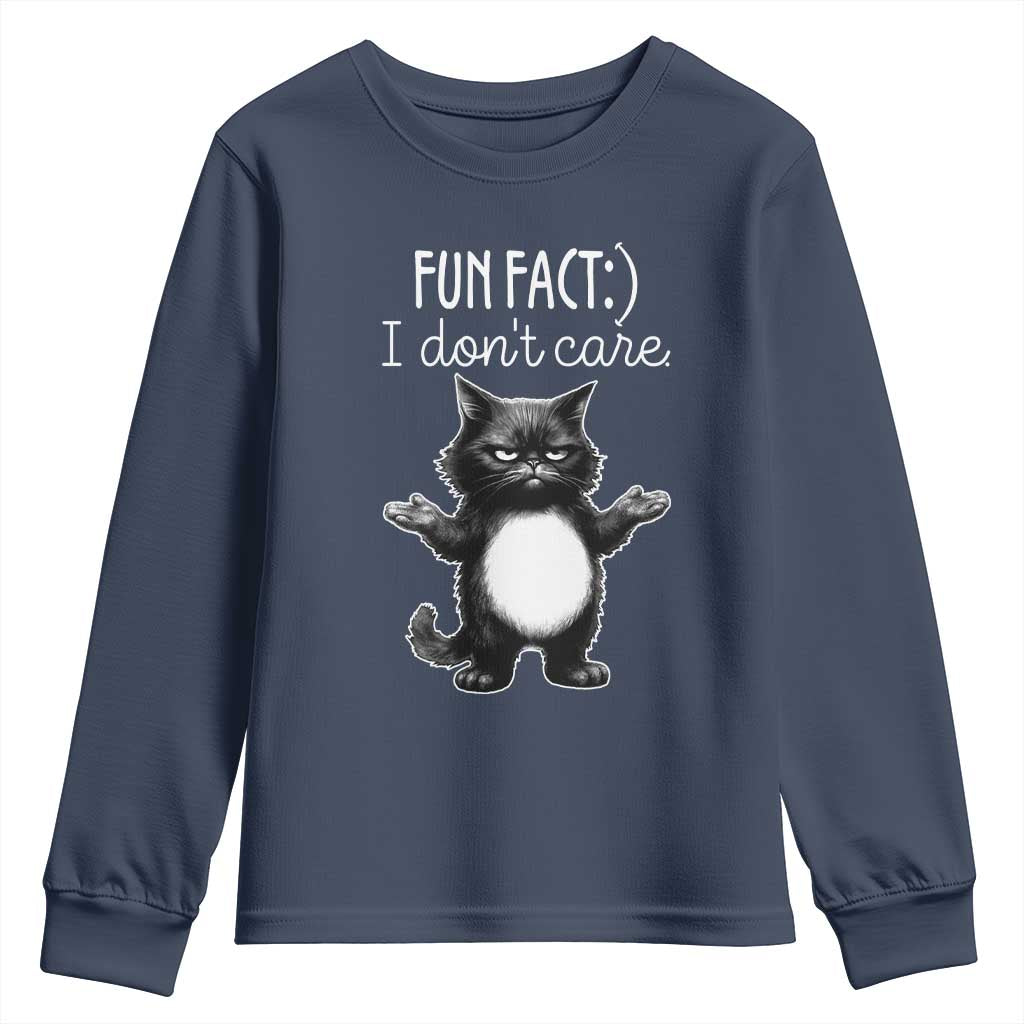 Funny Cat Lover Youth Sweatshirt Fun Fact I Do Not Care Quote TS12 Navy Print Your Wear
