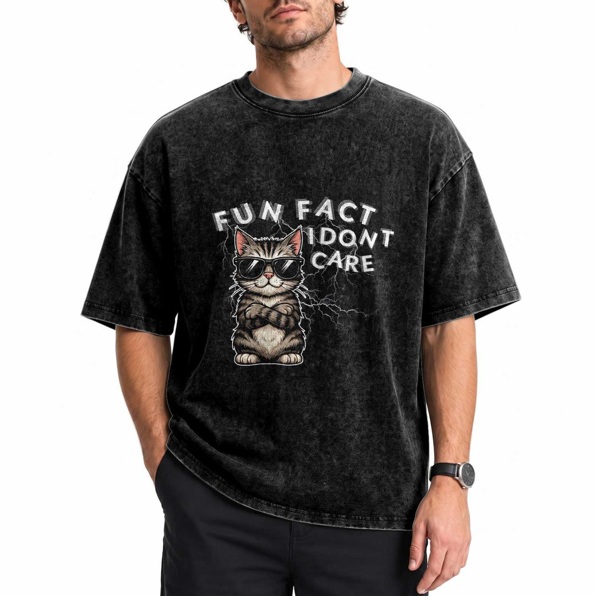 Fun Fact I Do Not Care Washed Cotton T-Shirt Grumpy Cat Lover