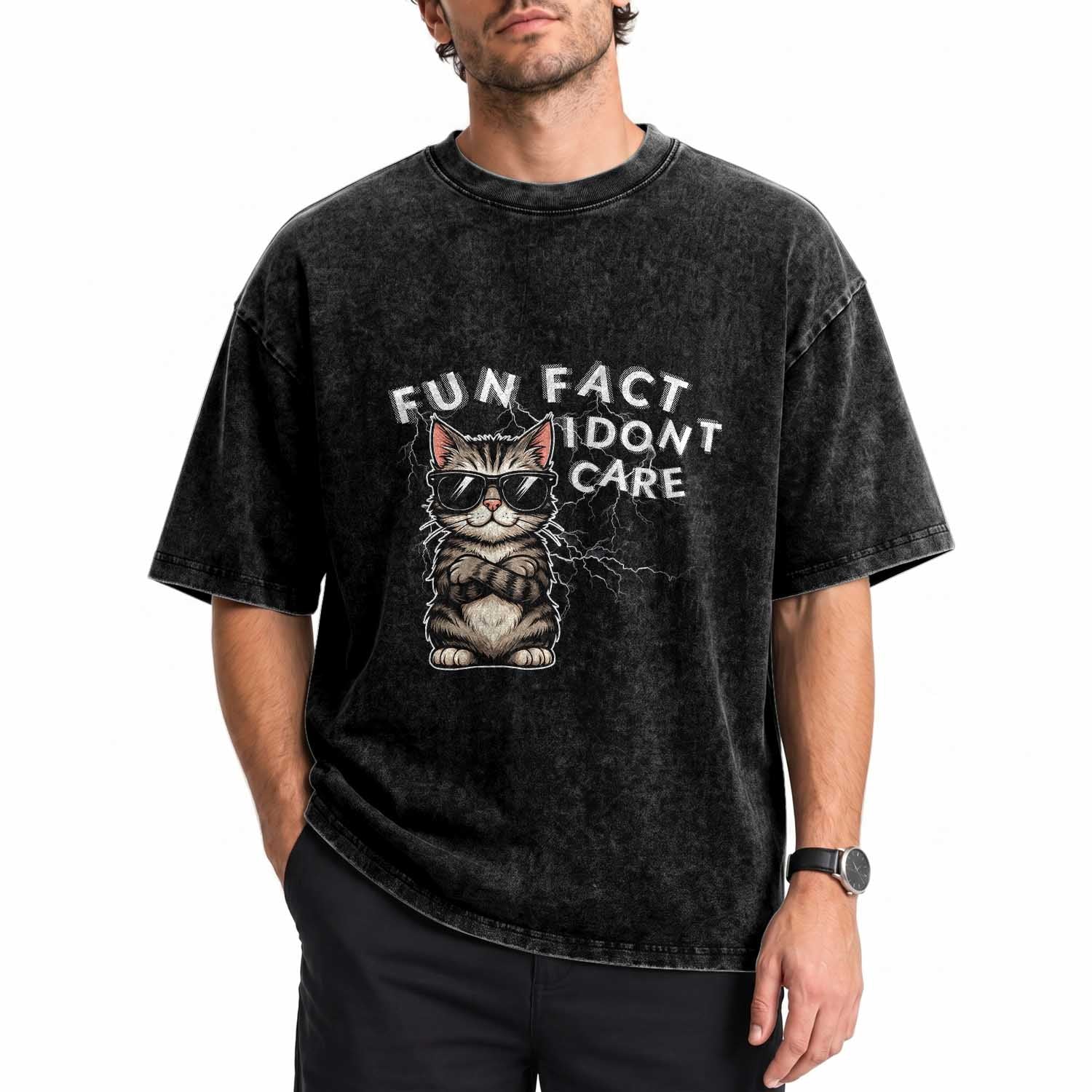 Fun Fact I Do Not Care Washed Cotton T-Shirt Grumpy Cat Lover