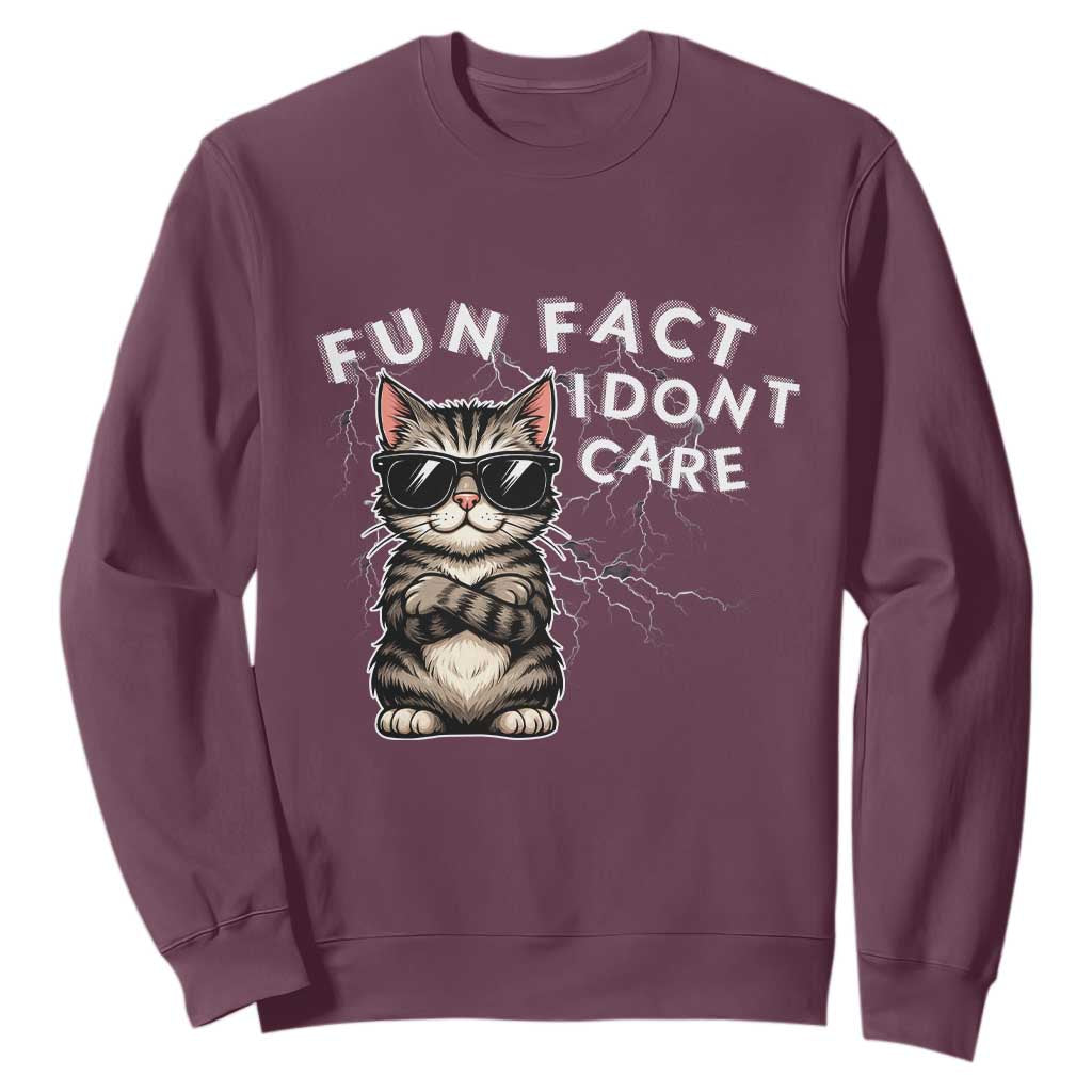 Fun Fact I Do Not Care Sweatshirt Grumpy Cat Lover TS12 Maroon Print Your Wear