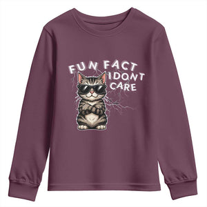Fun Fact I Do Not Care Youth Sweatshirt Grumpy Cat Lover TS12 Maroon Print Your Wear