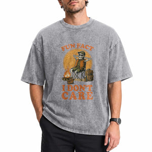 Fun Fact I Do Not Care Washed Cotton T-Shirt Funny Skeleton