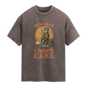 Fun Fact I Do Not Care Washed Cotton T-Shirt Funny Skeleton