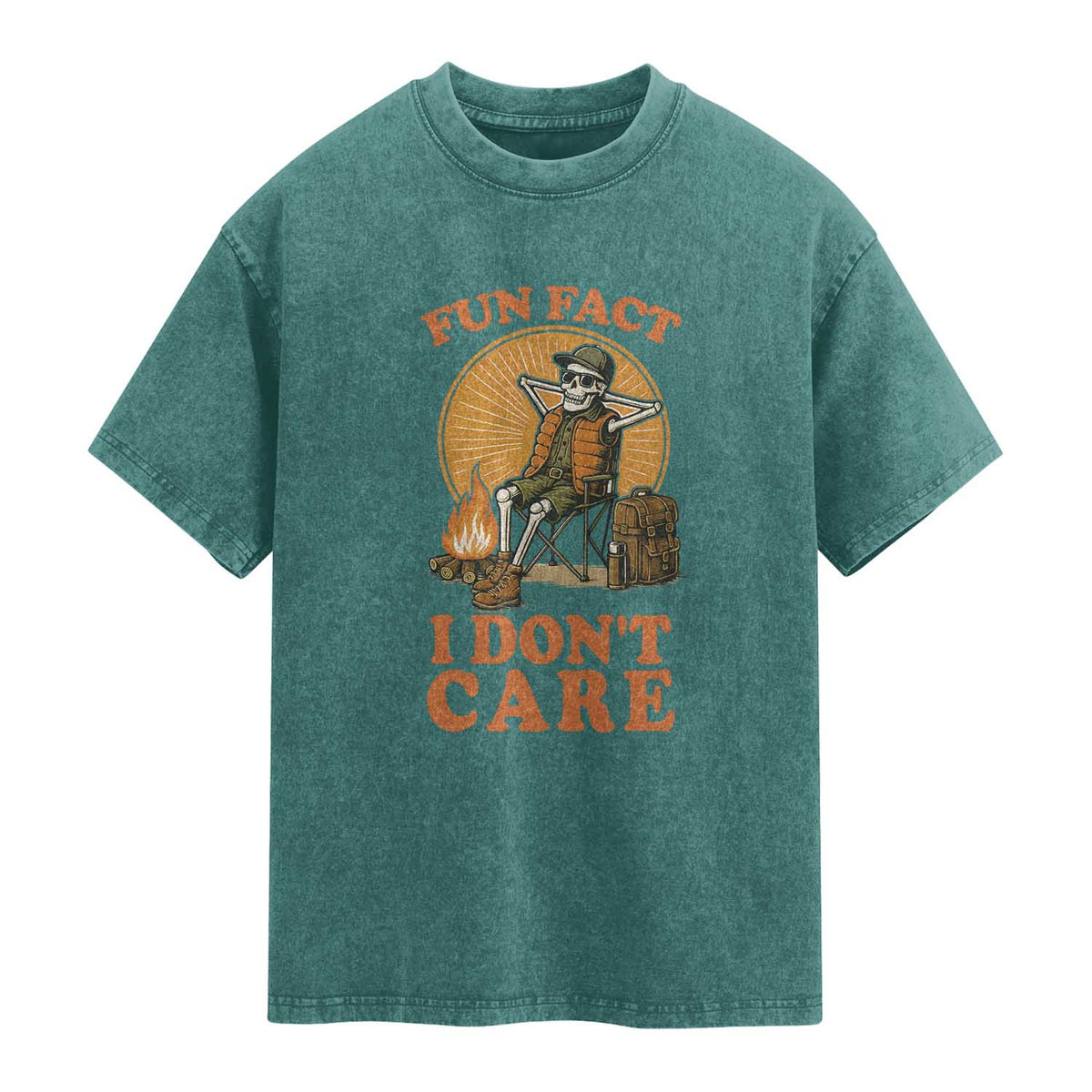 Fun Fact I Do Not Care Washed Cotton T-Shirt Funny Skeleton