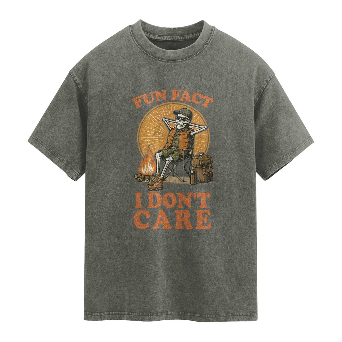 Fun Fact I Do Not Care Washed Cotton T-Shirt Funny Skeleton