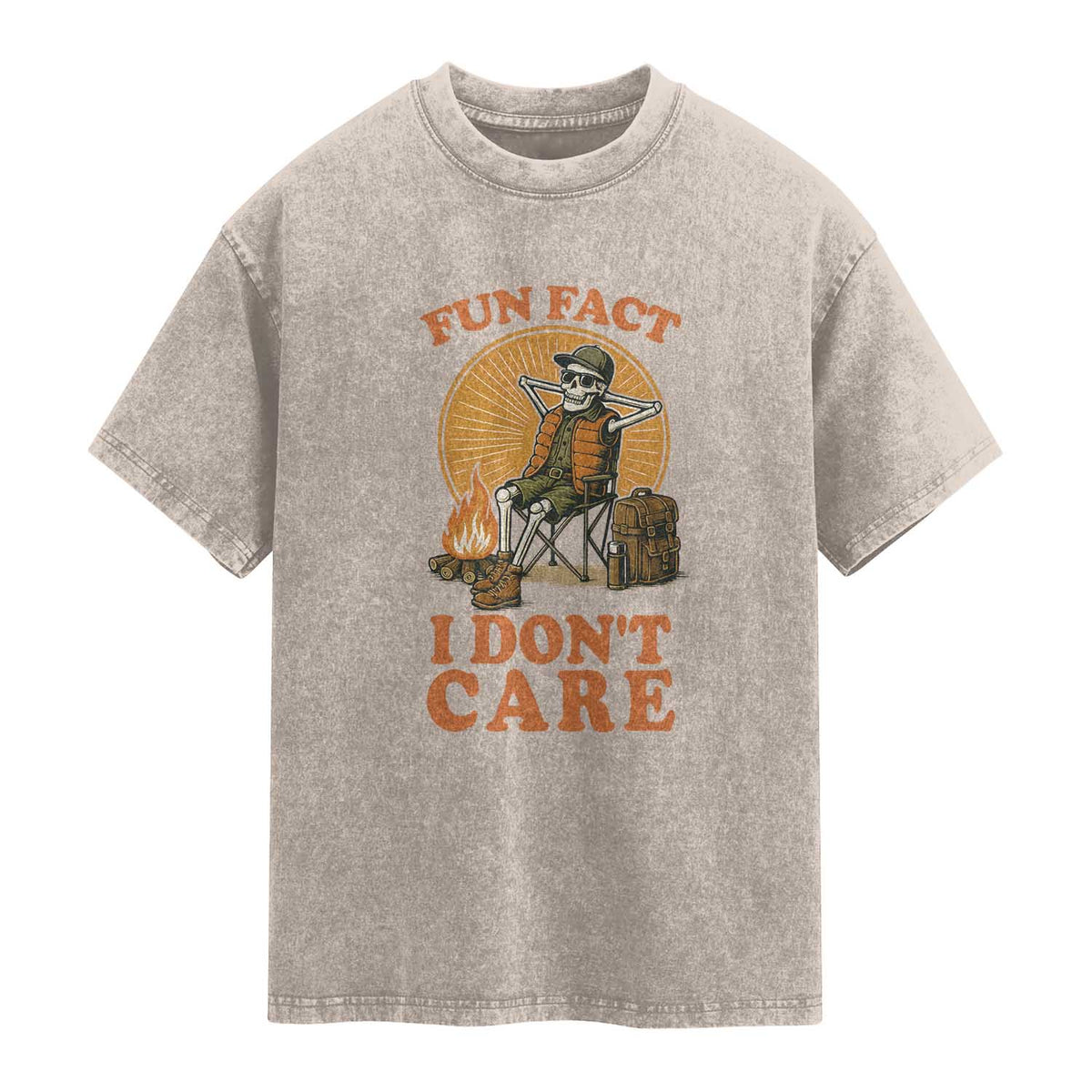 Fun Fact I Do Not Care Washed Cotton T-Shirt Funny Skeleton