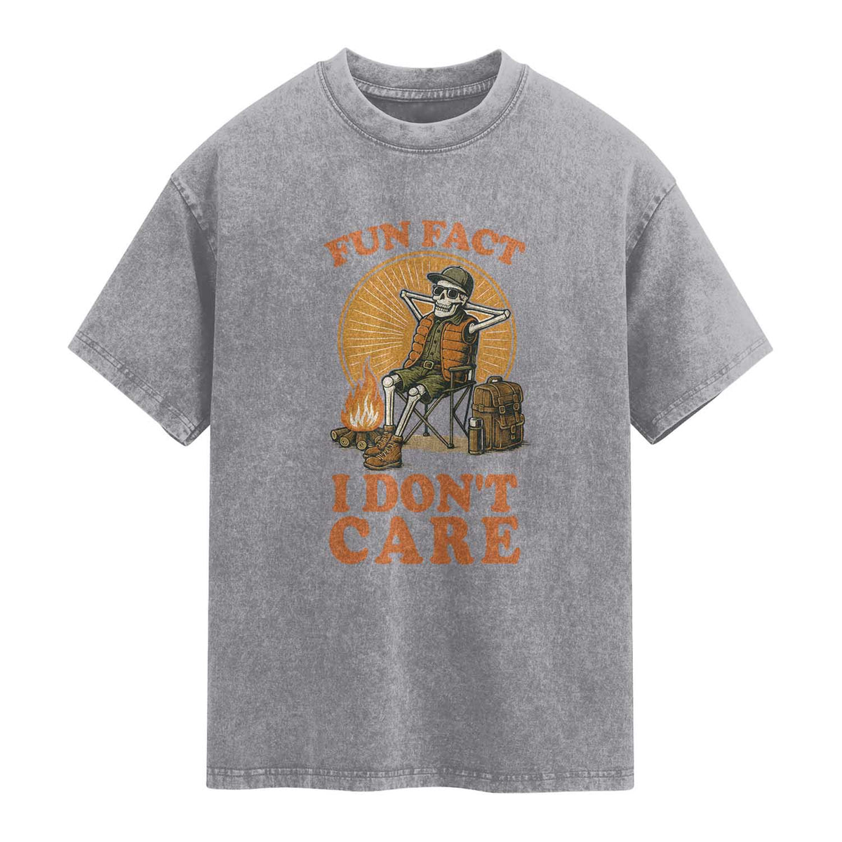 Fun Fact I Do Not Care Washed Cotton T-Shirt Funny Skeleton