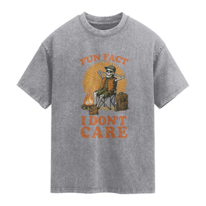 Fun Fact I Do Not Care Washed Cotton T-Shirt Funny Skeleton