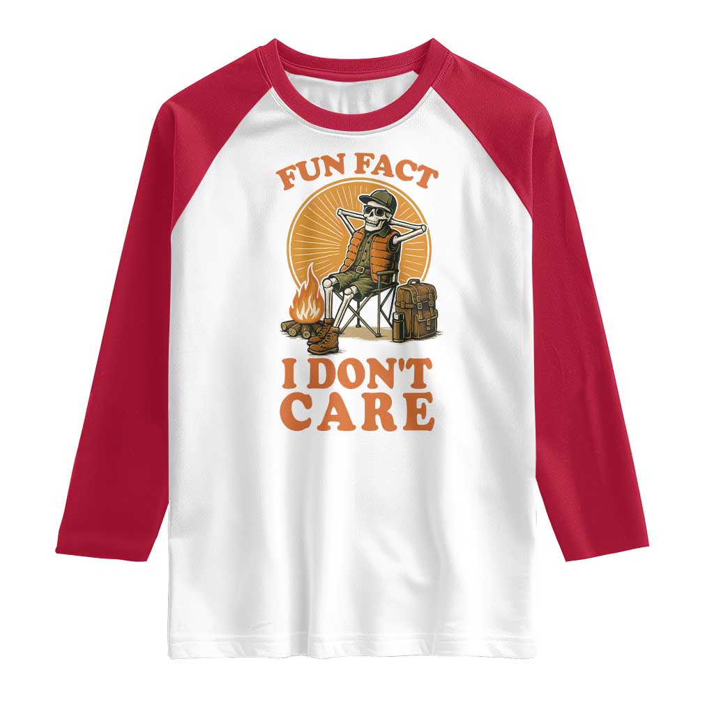 Fun Fact I Do Not Care Raglan Shirt Funny Skeleton TS12 White Red Print Your Wear