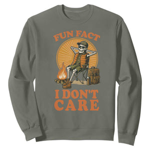 Fun Fact I Do Not Care Sweatshirt Funny Skeleton TS12 Military Green Print Your Wear