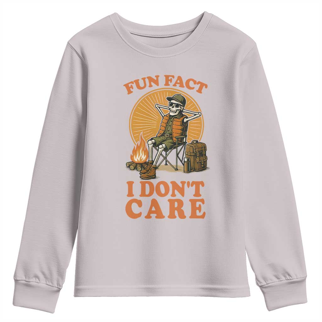 Fun Fact I Do Not Care Youth Sweatshirt Funny Skeleton TS12 Ice Gray Print Your Wear