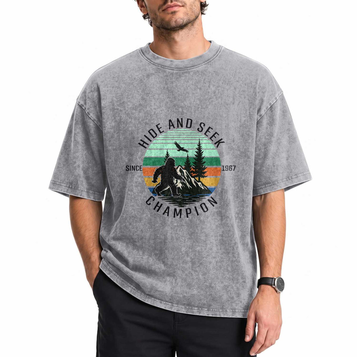 Hide And Seek Champion Washed Cotton T-Shirt Bigfoot Lover Gift