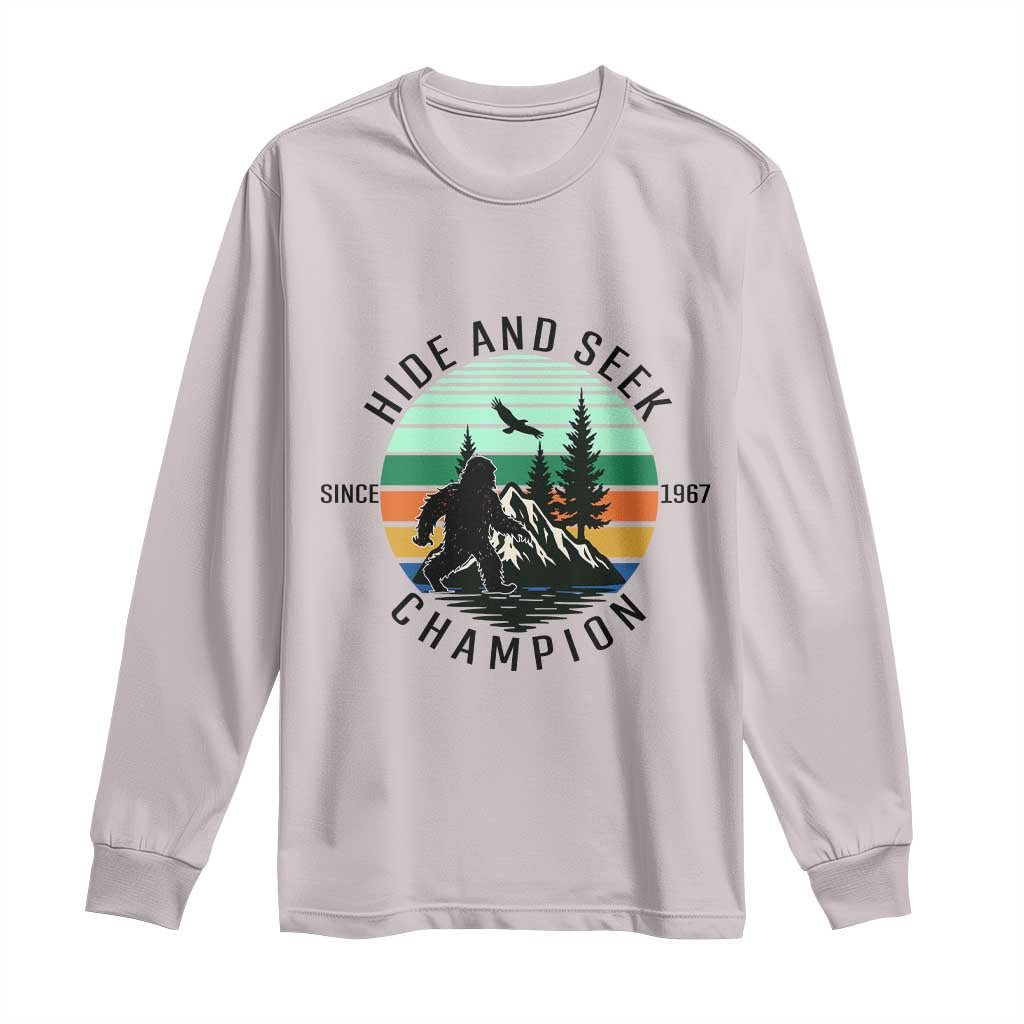 Hide And Seek Champion Long Sleeve Shirt Bigfoot Lover Gift TS12 Ice Gray Print Your Wear
