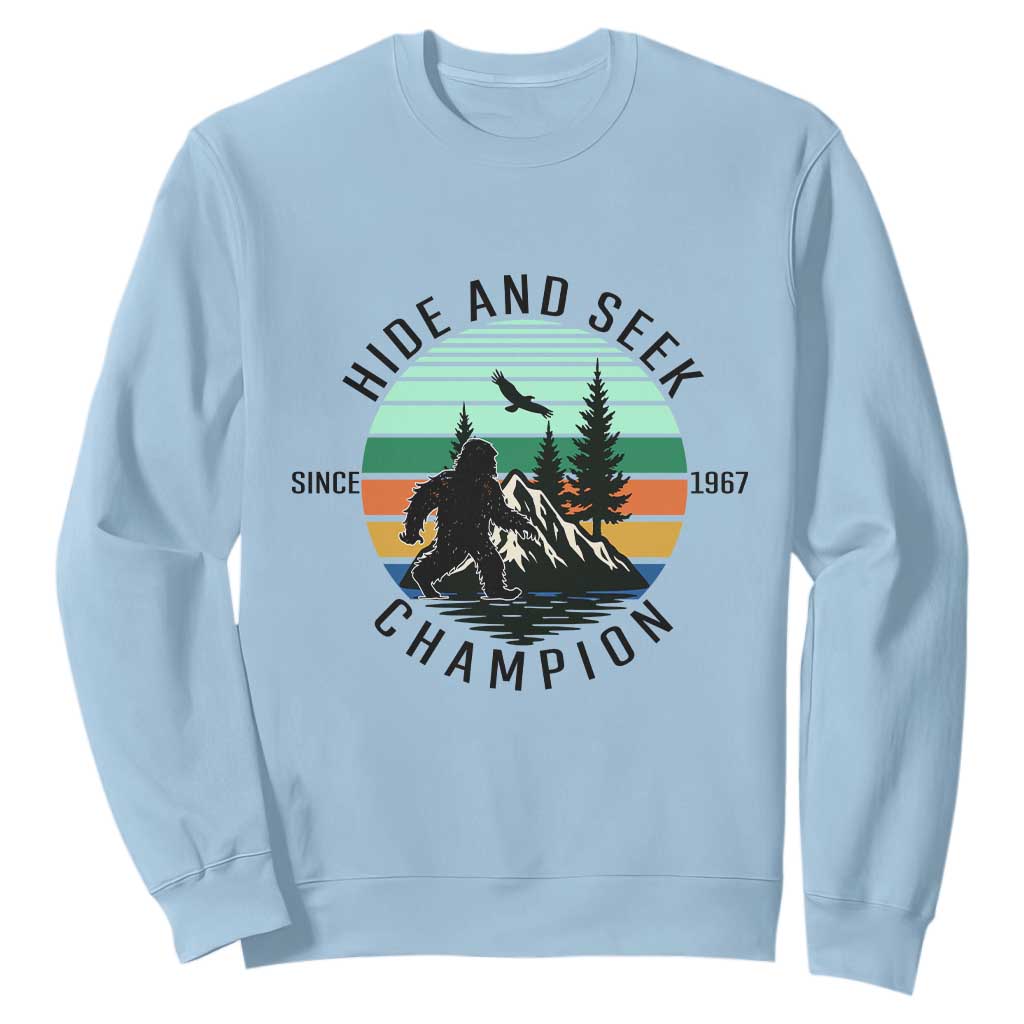 Hide And Seek Champion Sweatshirt Bigfoot Lover Gift TS12 Light Blue Print Your Wear