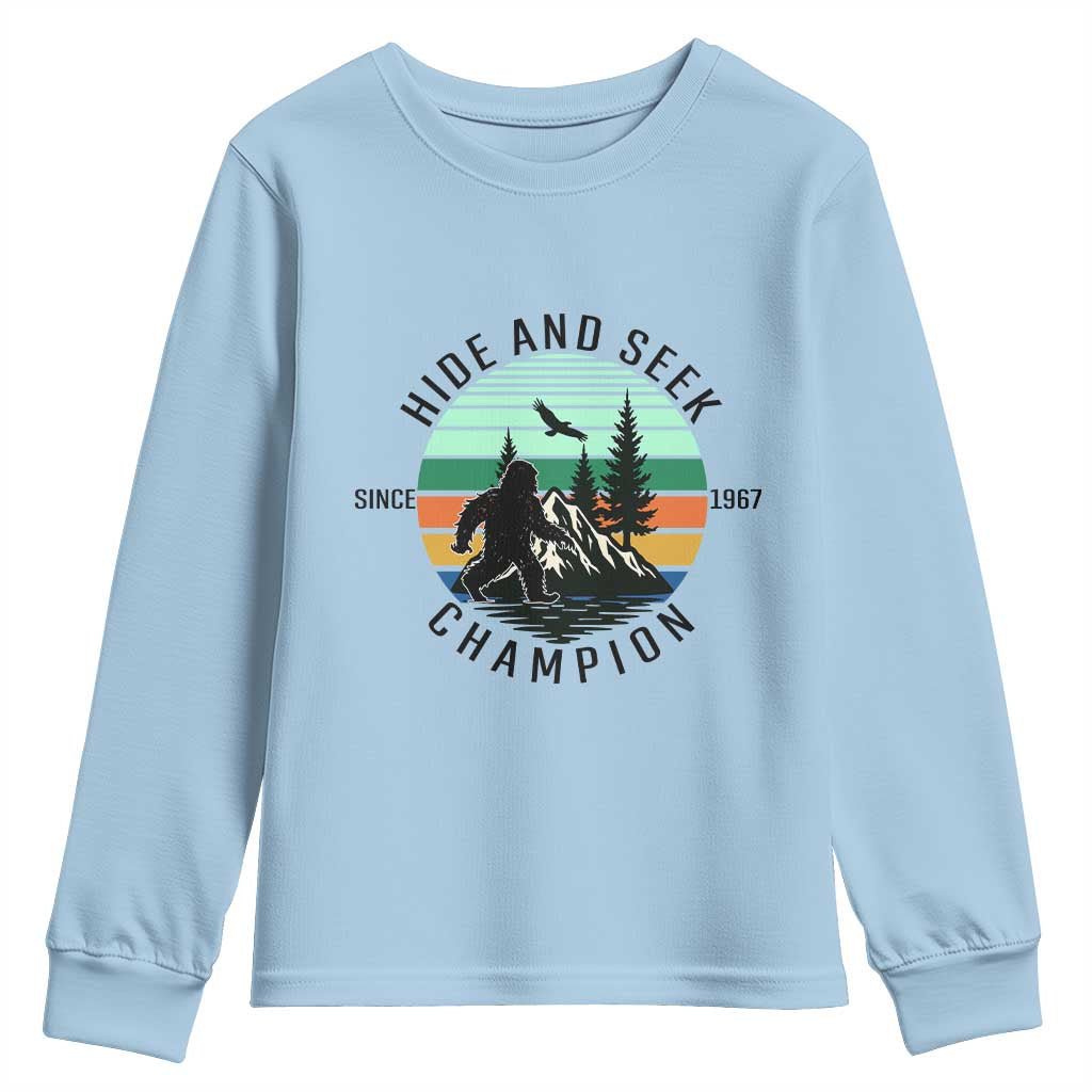 Hide And Seek Champion Youth Sweatshirt Bigfoot Lover Gift TS12 Light Blue Print Your Wear