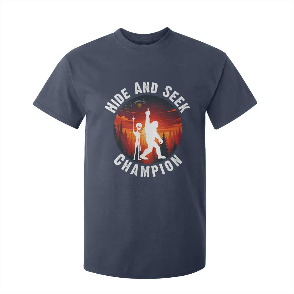 Hide And Seek Champion T Shirt For Kid Funny Bigfoot And Alien Lover Gift TS12 Navy Print Your Wear