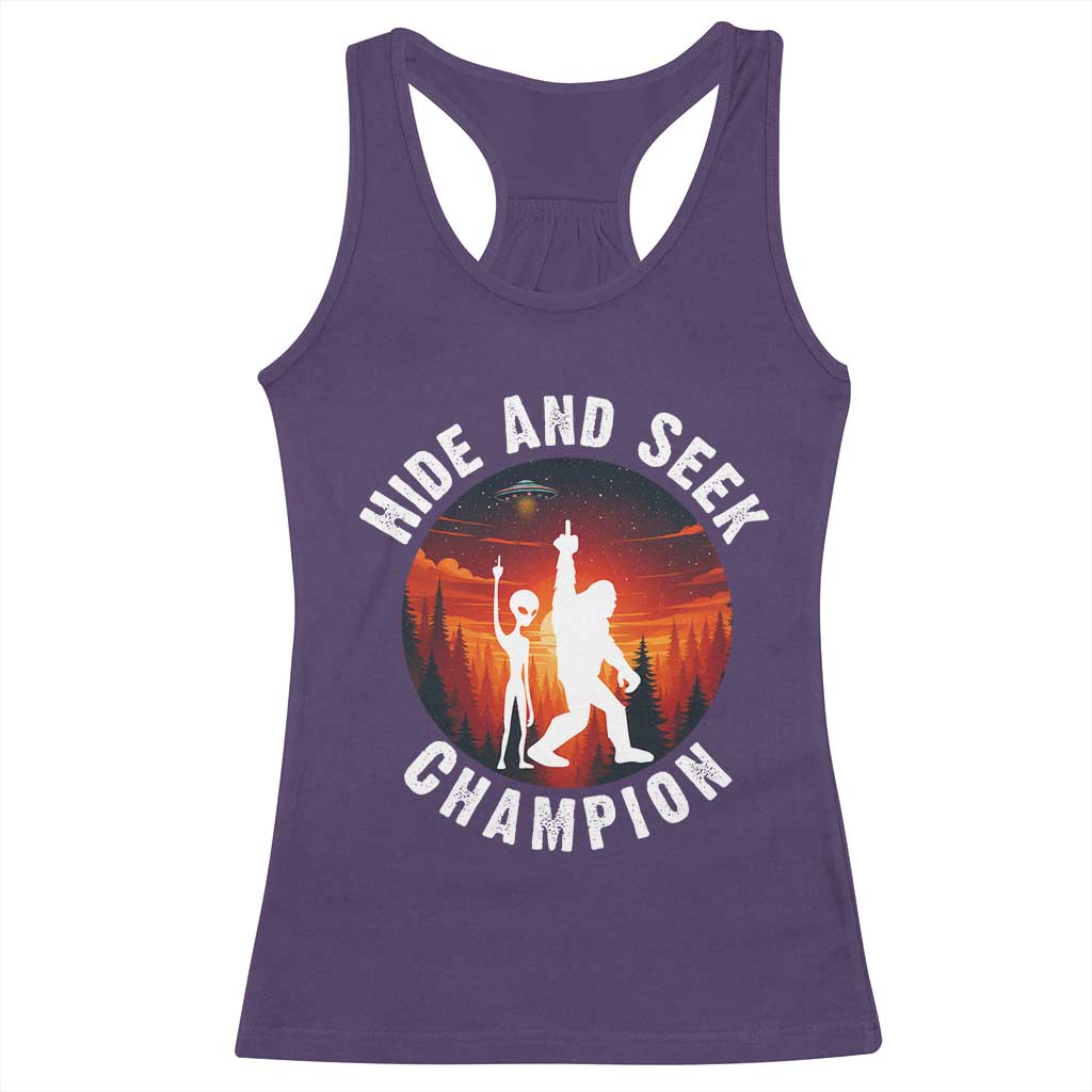 Hide And Seek Champion Racerback Tank Top Funny Bigfoot And Alien Lover Gift TS12 Purple Print Your Wear