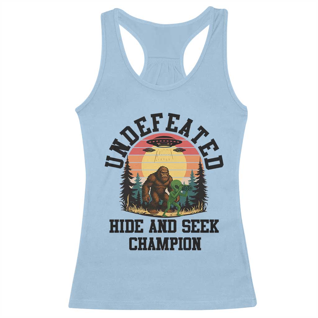 Funny Bigfoot And Alien Gift Racerback Tank Top Undefeated Hide And Seek Champion TS12 Light Blue Print Your Wear