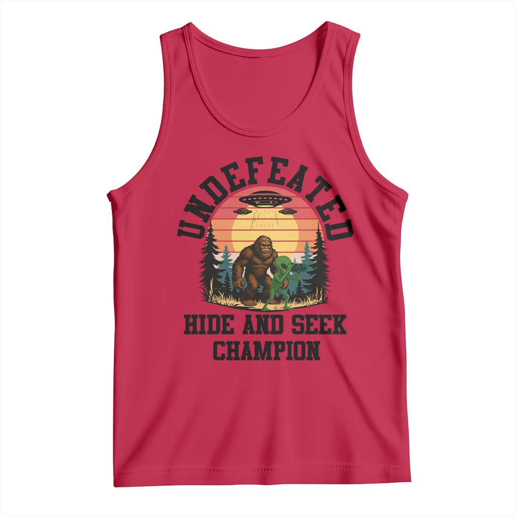 Funny Bigfoot And Alien Gift Tank Top Undefeated Hide And Seek Champion TS12 Red Print Your Wear