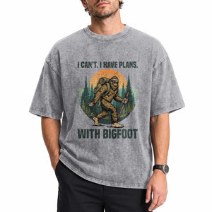 I Cant I Have Plans With Bigfoot Washed Cotton T-Shirt Funny Cryptid Lover Gift