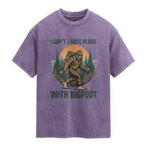 I Cant I Have Plans With Bigfoot Washed Cotton T-Shirt Funny Cryptid Lover Gift