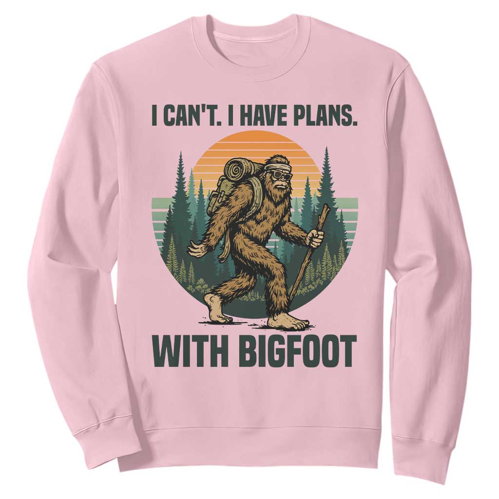 I Cant I Have Plans With Bigfoot Sweatshirt Funny Cryptid Lover Gift TS12 Light Pink Print Your Wear