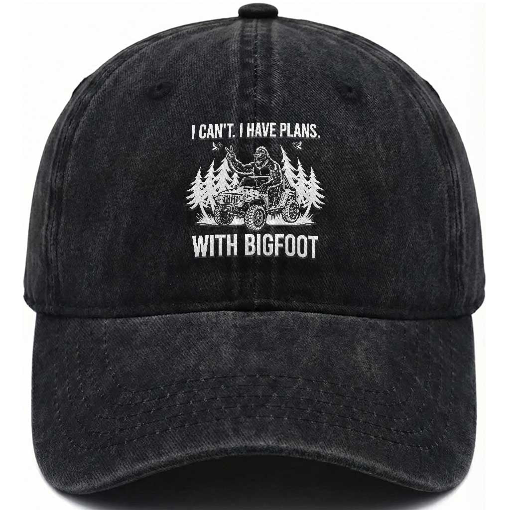 Funny Bigfoot Driving Car Washed Cotton Baseball Cap I Cant I Have Plans With Bigfoot TS12 Washed Cap Universal Fit Black Print Your Wear