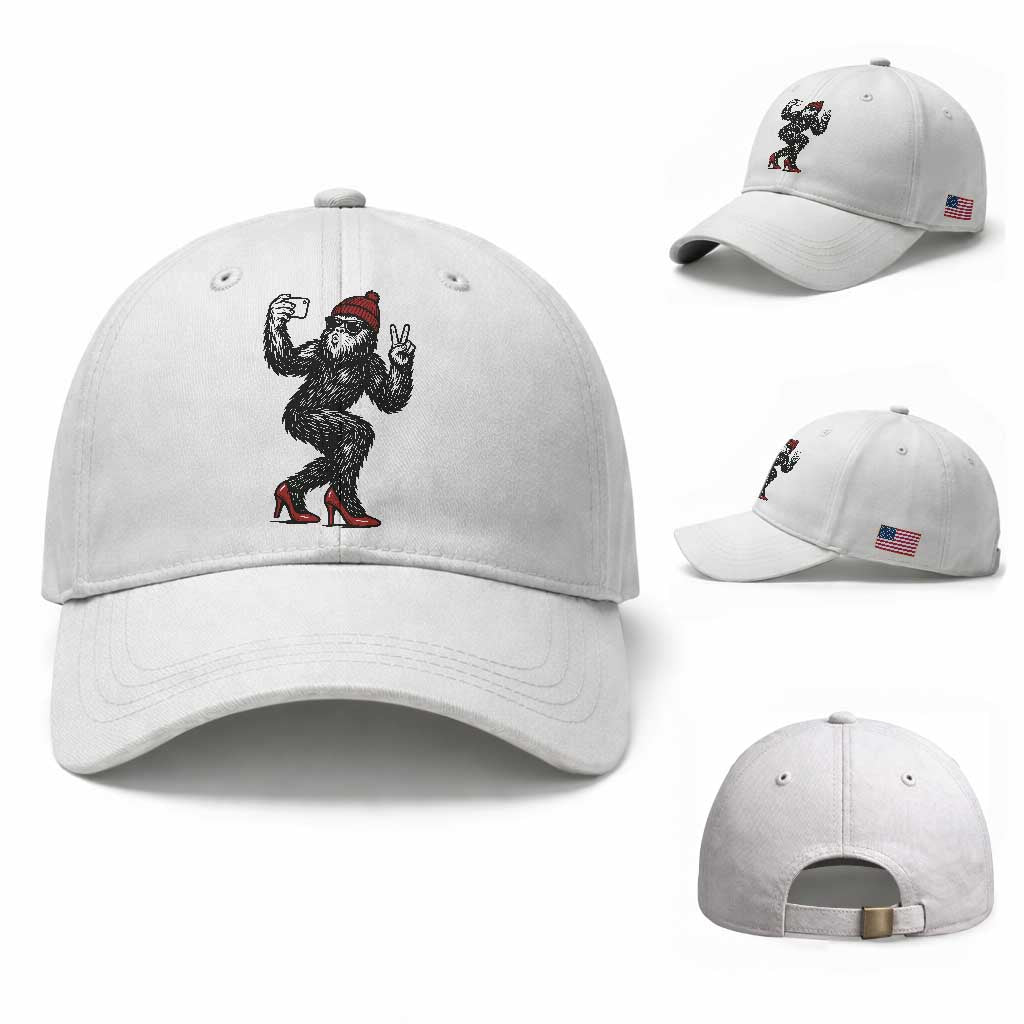 Funny Sexy Bigfoot Selfie Baseball Cap Sasquatch Lover Gift TS12 Baseball Cap Universal Fit White Print Your Wear