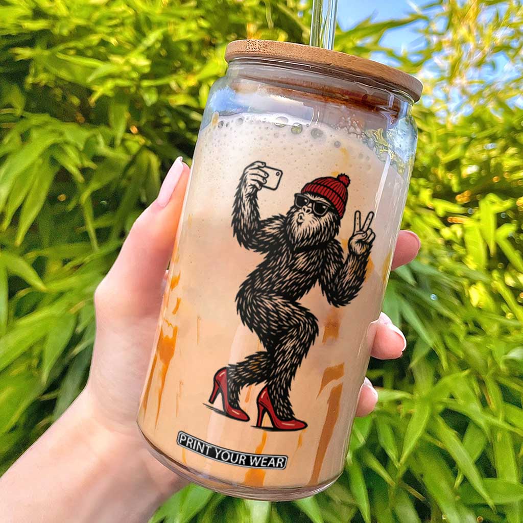 Funny Sexy Bigfoot Selfie Glass Can Sasquatch Lover Gift TS12 White Print Your Wear
