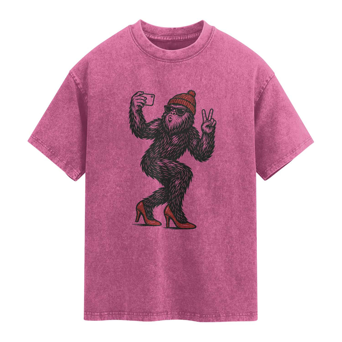 Funny Sexy Bigfoot Selfie Washed Cotton T-Shirt Sasquatch Lover Gift