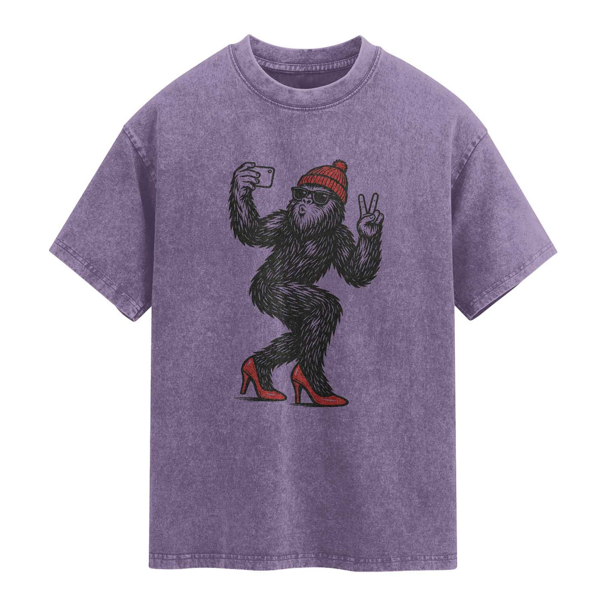 Funny Sexy Bigfoot Selfie Washed Cotton T-Shirt Sasquatch Lover Gift