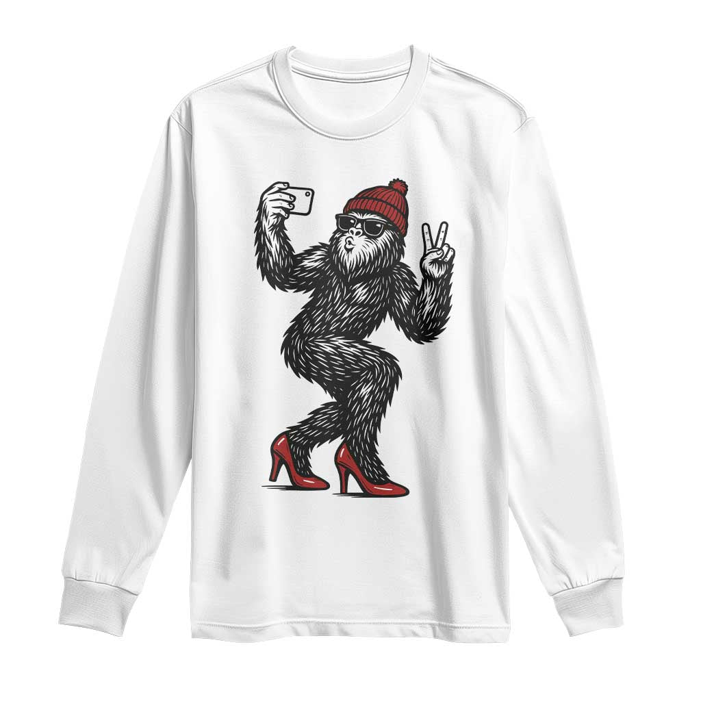 Funny Sexy Bigfoot Selfie Long Sleeve Shirt Sasquatch Lover Gift TS12 White Print Your Wear
