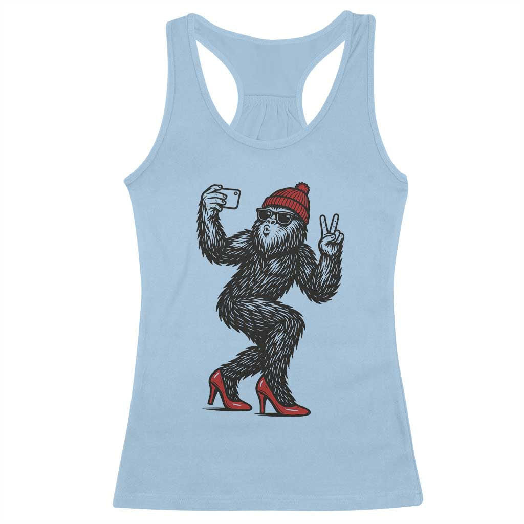 Funny Sexy Bigfoot Selfie Racerback Tank Top Sasquatch Lover Gift TS12 Light Blue Print Your Wear