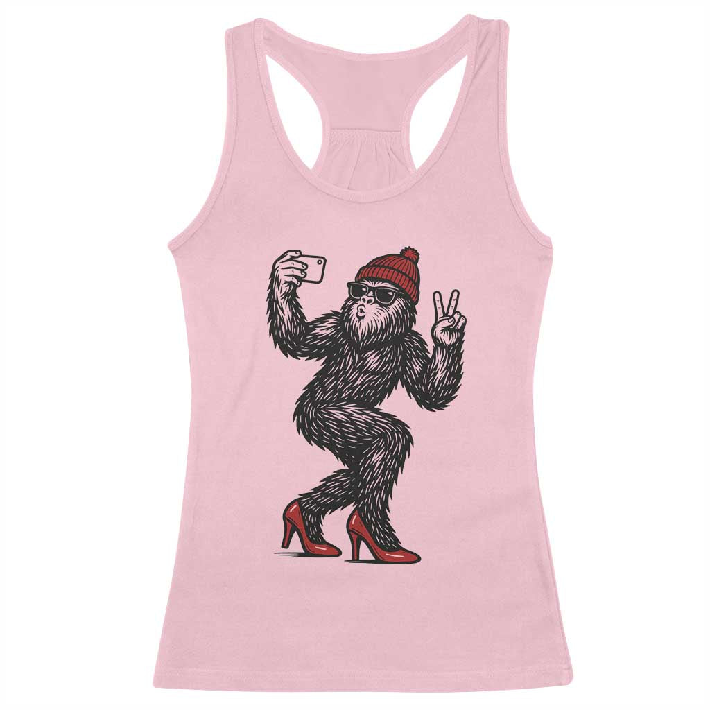 Funny Sexy Bigfoot Selfie Racerback Tank Top Sasquatch Lover Gift TS12 Light Pink Print Your Wear