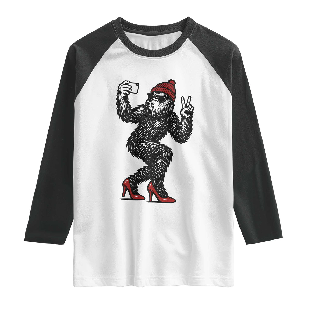 Funny Sexy Bigfoot Selfie Raglan Shirt Sasquatch Lover Gift TS12 White Black Print Your Wear